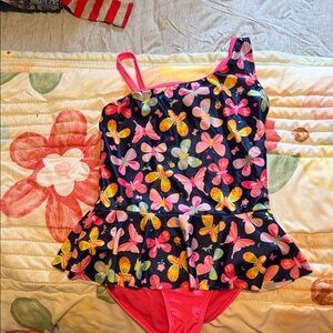 Vibrant Butterfly Print Kids Swimwear